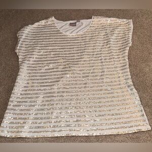 Chico's White and Gold Sequin Striped Top. Size 2